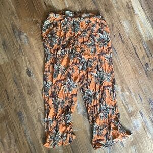 Jockey tropical orange leopard and palm trees flowy pants women size large
